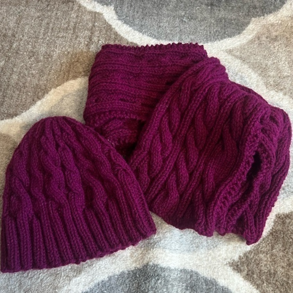 Handmade Purple Knit Scarf and Beanie